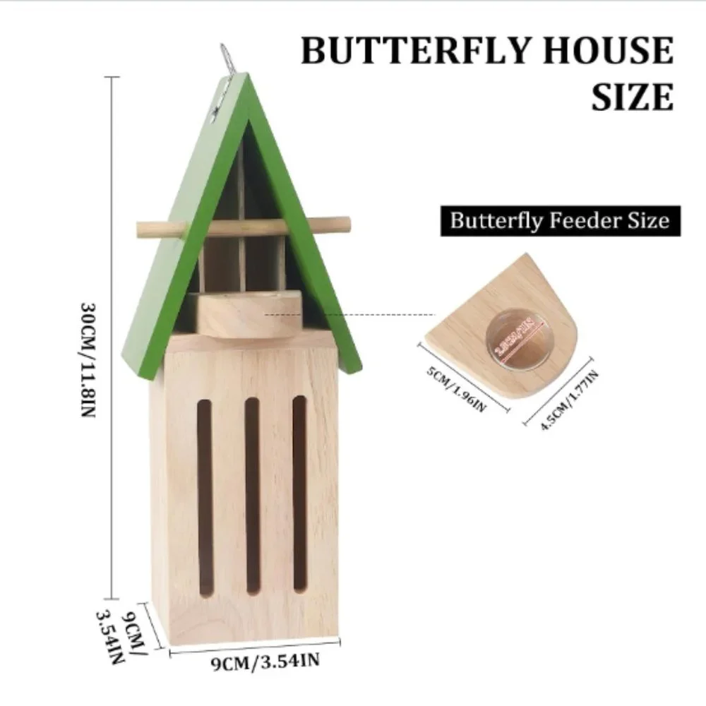 Wooden Butterfly House w/ Feeder - Wildlife World Butterfly Shelter Hotel